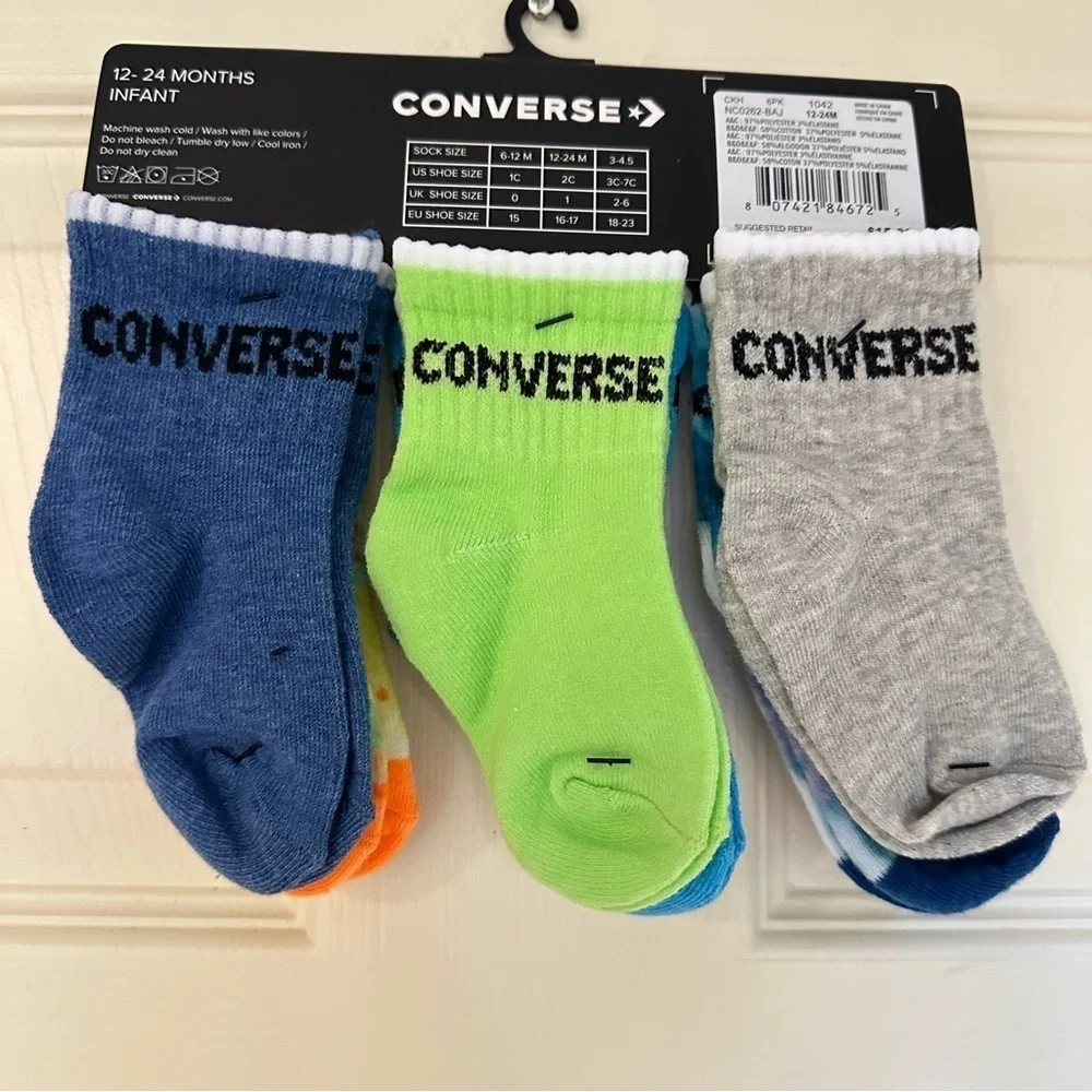 NWT Converse Tie Dye Newborn Crew Socks Pack of Six